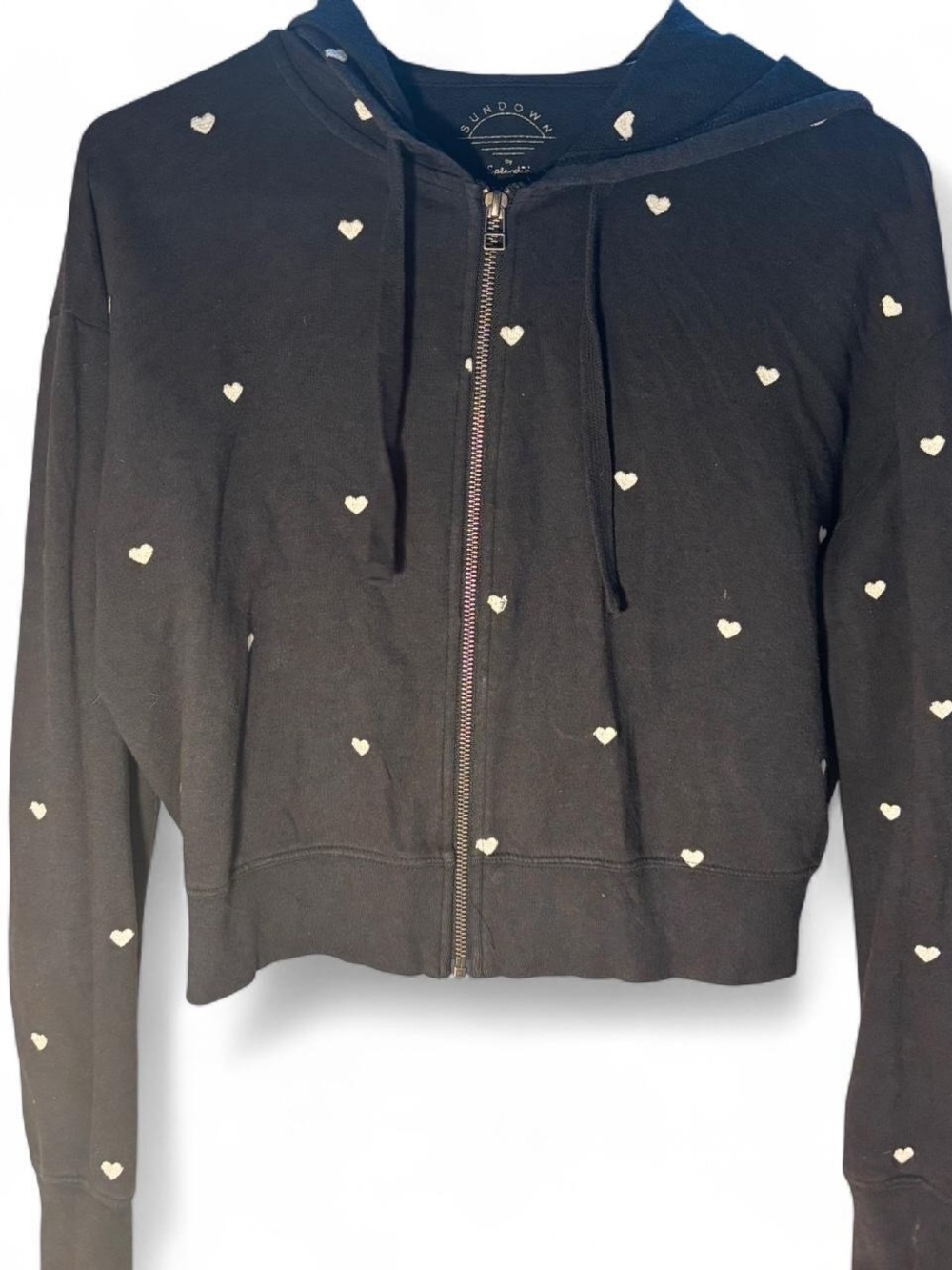Black Cropped Zip-Up Heart Hoodie